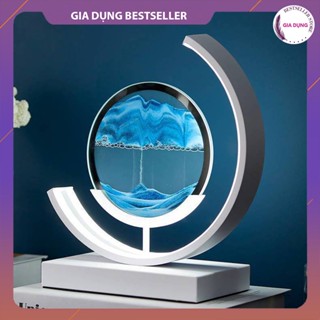 Tranh cát chảy chuyển động 3D hình bán nguyệt kết hợp đèn LED sáng tạo, decor trang trí văn phòng