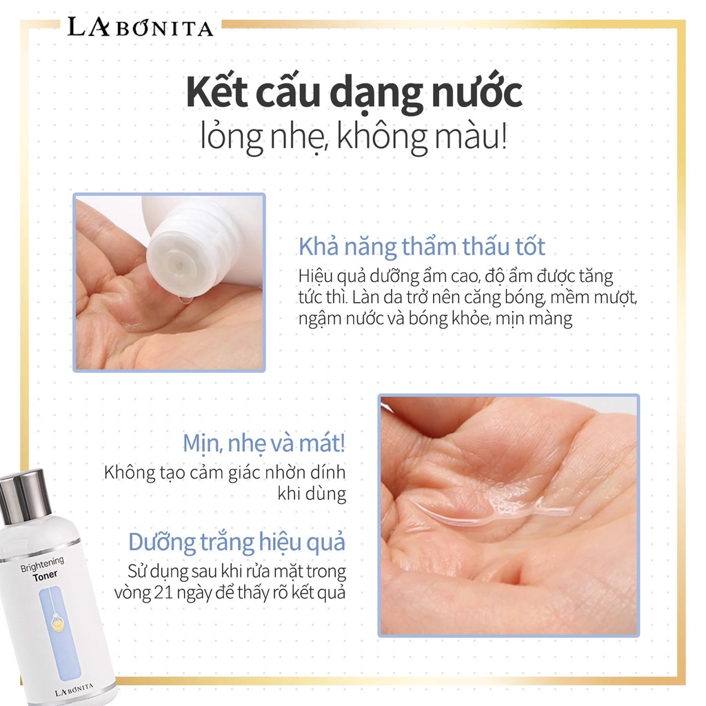 Nước cân bằng Sáng Da và Cấp Ẩm La Bonita Brightening Toner 200ml