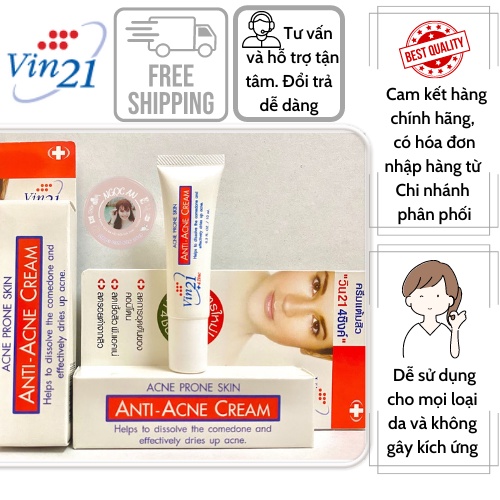 Kem Mụn Vin21 Anti-Acne Cream 10ml Giúp Giảm Mụn Và Thâm Hiệu Quả, Kem Mụn Thái Lan