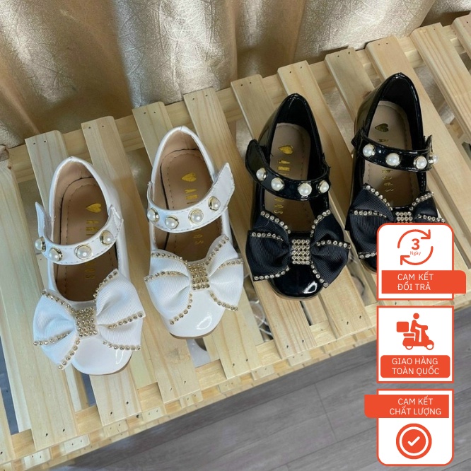 Giày  Nơ Đá Quai Đính Hạt Cho Bé Gái
