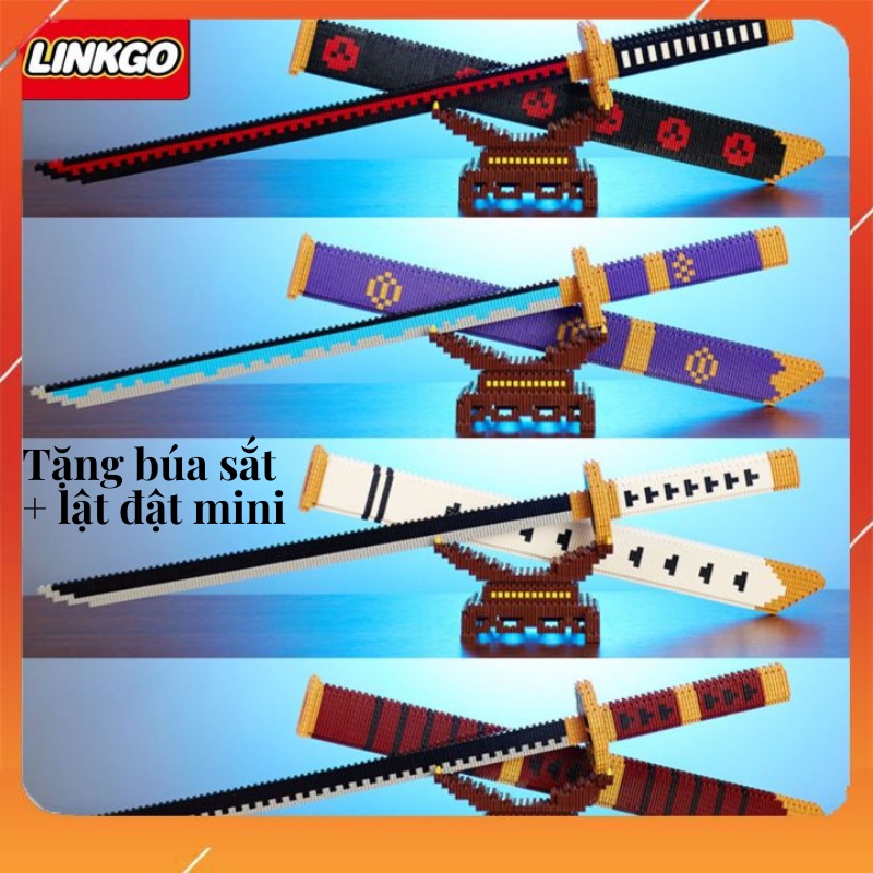 Đồ chơi lắp ráp Kiếm Katana tặng búa sắt+lật đật (mua 02 kiếm tặng Luffy mini), quà tặng, quà sinh nhật, mô hình