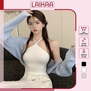 Áo 2 dây nữ kiểu yếm chéo dây mảnh dáng croptop chất thun tăm laikaa