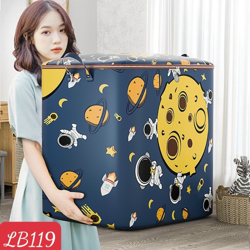 Túi Vải Đựng Quần Áo, Chăn Ga, Nắp Khóa Kéo, Cỡ Lớn, Gấp Gọn 100L Hình Phi Hành Gia
