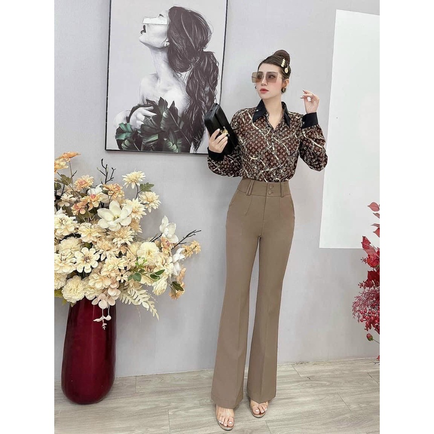 Quần Ống Loe Cạp Cao 2 Cúc Dáng Dài chất liệu cao cấp-MNS- mã 555C