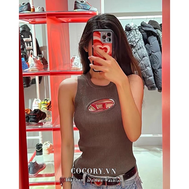 Cocory vn Áo Croptop Trễ Vai Dáng Ôm In Chữ Phong Cách Đường Phố Gợi Cảm Thời Trang Cho Nữ