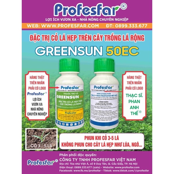 Thuốc trừ cỏ lá hẹp trên cây trồng lá rộng GREENSUN 50EC