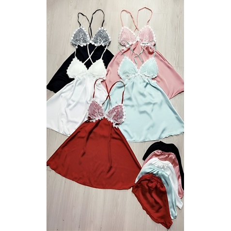 SET ĐẦM NGỦ PHỐI REN HOA KÈM QUẦN