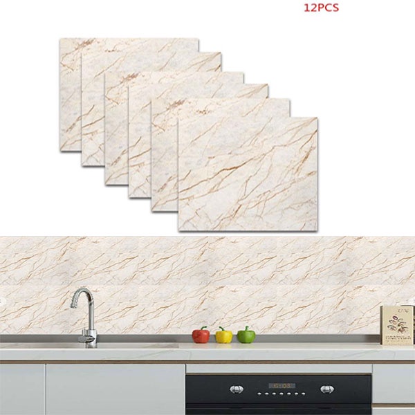 12 Miếng dán tường PVC tự dính họa tiết vân đá cẩm thạch chống thấm nước trang trí nhà cửa