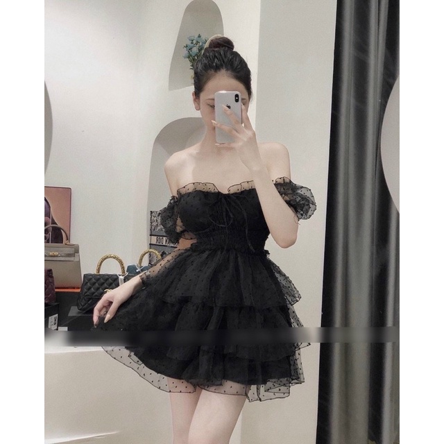 Đầm cúp voan bông tầng