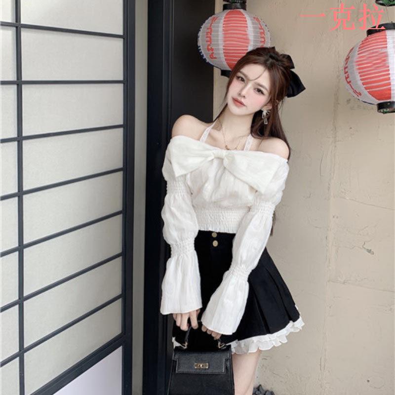 ❤️ Áo Sơ Mi Tay Dài Hở Vai Phối Ren Thắt Nơ Eo Màu Trơn Hàng Mới Dành Cho Bạn Nữ