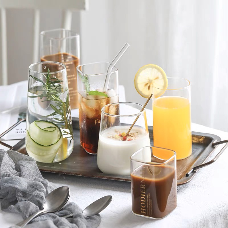 Ly thủy tinh chịu nhiệt 400ml trong suốt cốc thủy tinh uống nước pha trà dễ thương cute decor cực đẹp Minhome