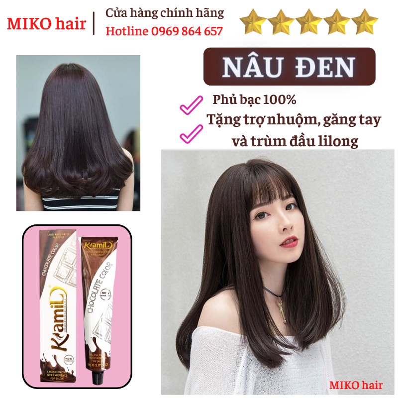 Thuốc nhuộm tóc nâu đen tại nhà phủ bạc 100% chính hãng an toàn cho tóc 4N Kami Miko hair shop