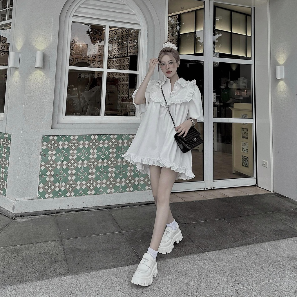 Váy babydoll nữ đầm tiểu thư L66studio thiết kế tay phồng cổ bèo tiểu thưV24