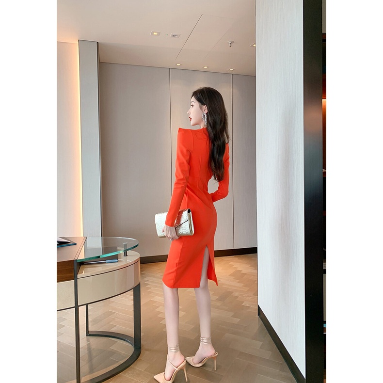 ZYHT Đầm trái cam Dài Vừa Màu Trơn Thời Trang Mùa Hè Dành Cho Nữ 5227