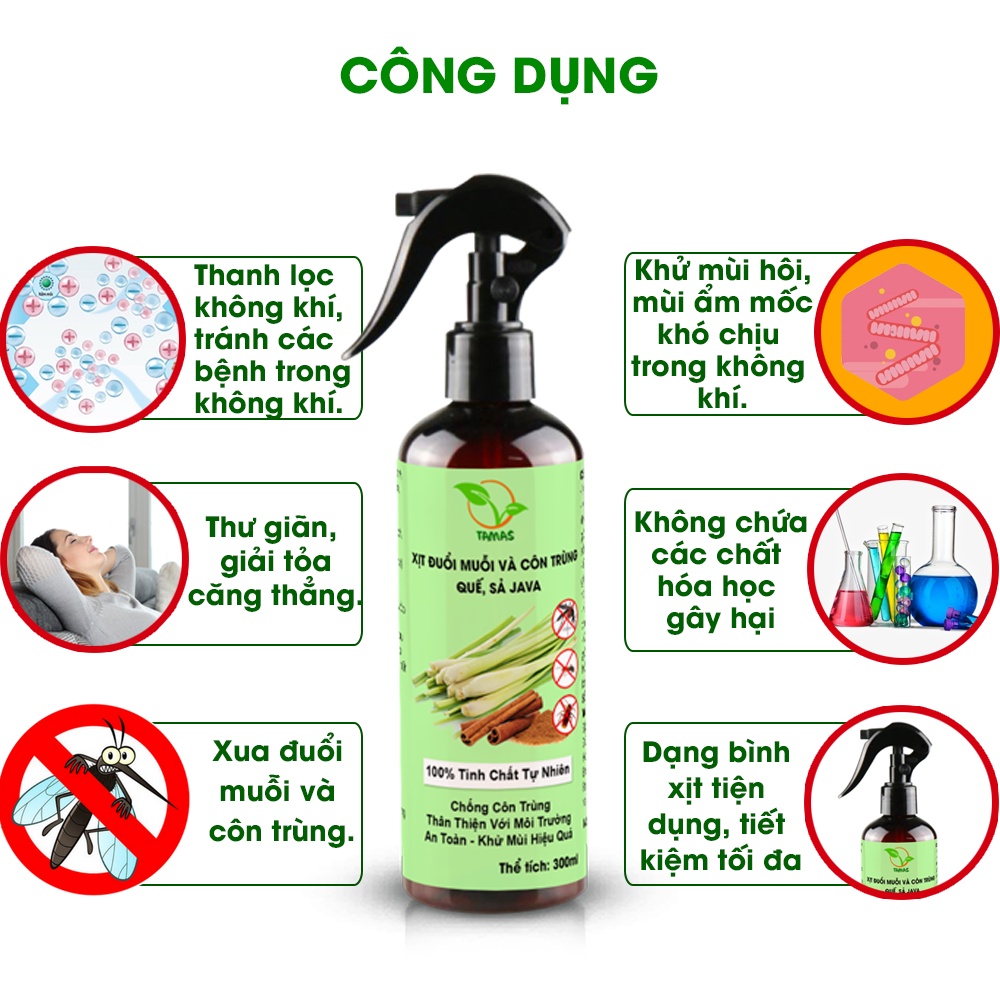 Xịt thơm phòng TAMAS mix mùi (tự chọn mùi) hương Hoa Bưởi, Sả Chanh, Quế, Bạc Hà,...chai 300ml, thơm phòng, đuổi muỗi.