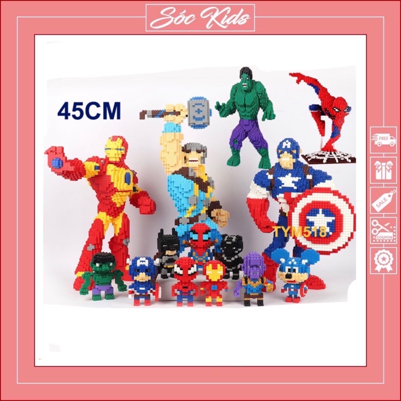 Mô Hình Lắp Ráp Nhân Vật Hoạt Hình Naruto - Iron Man - Spider Man - Thuỷ Thủ Mặt Trắng Size 46cm - HÀNG CHUẨN | SÓC KIDS