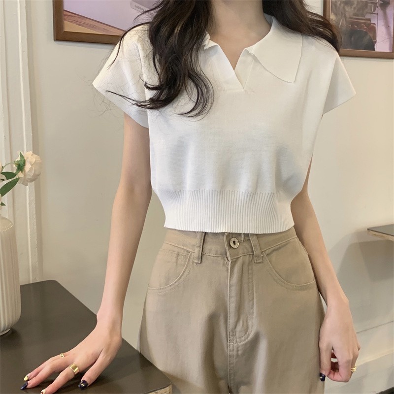 Áo len montoghi 92Wear , thiết kế croptop cổ bẻ cá tính, độc đáo ALW2038