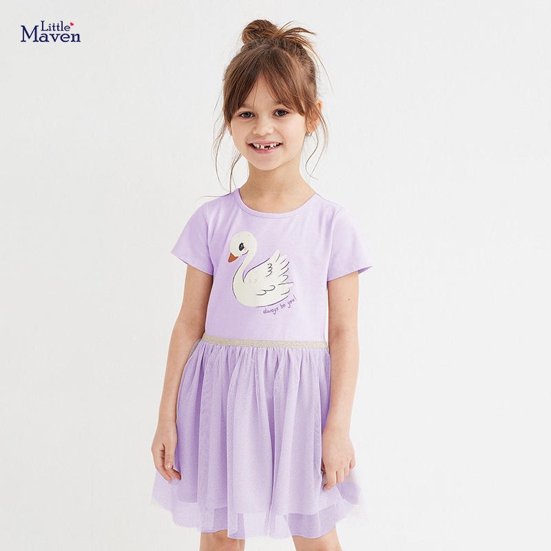 Váy Tím Phối Ren - Đầm Công Chúa Dáng Ngắn Mùa Hè Cho Bé Gái 10-28kg