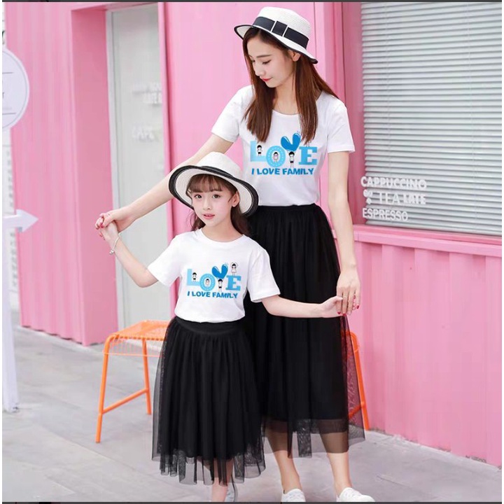 Sét váy mẹ con love xanh chân váy tutu dài xinh xắn đủ size 9 đến 57kg