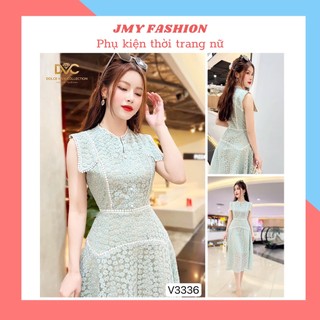 V3336 Váy ren xanh hoa nổi [DVC&ACC] váy đầm dự tiệc dáng A nữ tính