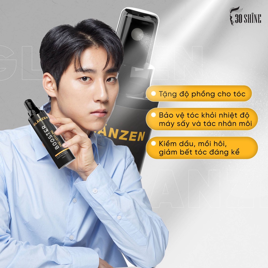 Xịt tạo phồng Glanzen Booster Pre-Styling - Tạo phồng, Giảm bết tóc & Bảo vệ tóc khỏi nhiệt độ cao