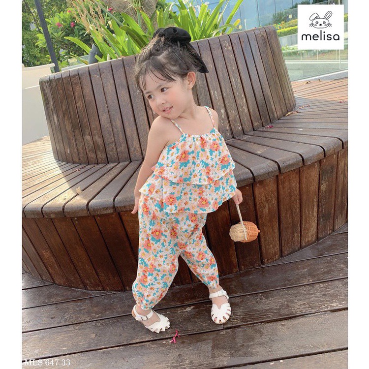 Bộ hoa bé gái áo dây 2 tầng mix quần boom siêu dễ thương BH2331