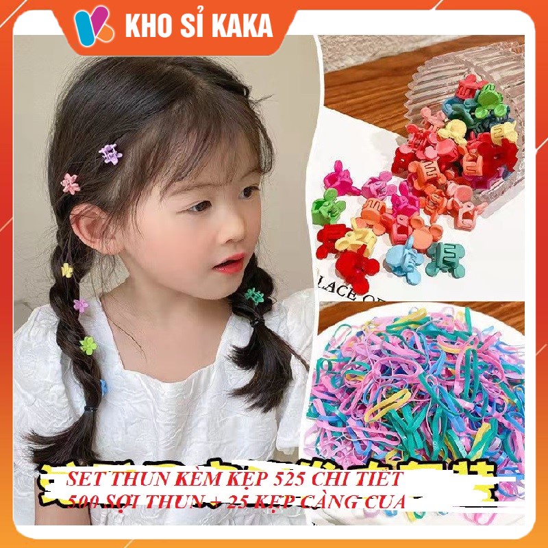 Set 525 chi tiết kẹp càng cua mini  phối buộc tóc kiểu bông hoa dễ thương cho bé gái kèm túi