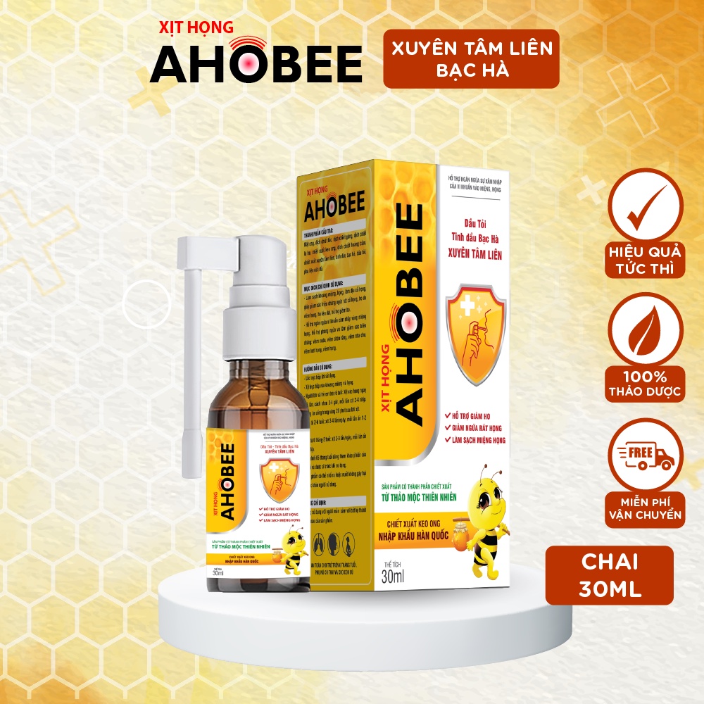 Xịt Họng Xuyên Tâm Liên và Keo Ong Giúp Giảm Ho Ahobee chai 30ml