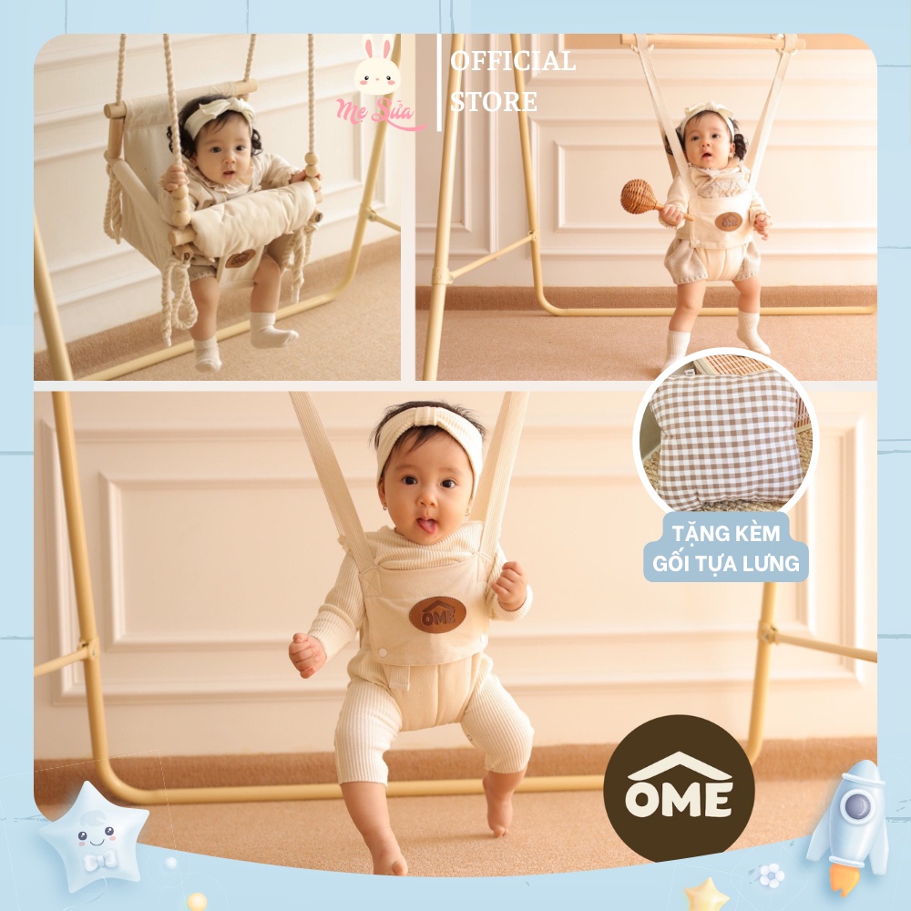 Xích Đu Cho Bé Nhún Nhảy Tập Đứng Trong Nhà Chính Hãng Ome Tặng Kèm Gối Tựa Lưng Jumper Kids Mesuadng