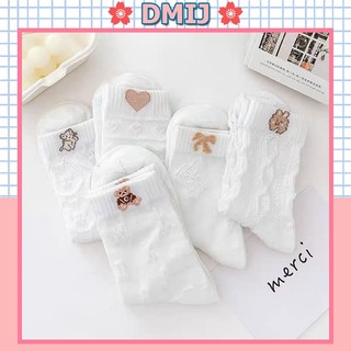 Set 5 đôi tất nữ cổ cao phong cách vintage Hàn Quốc nhiều mẫu TD05