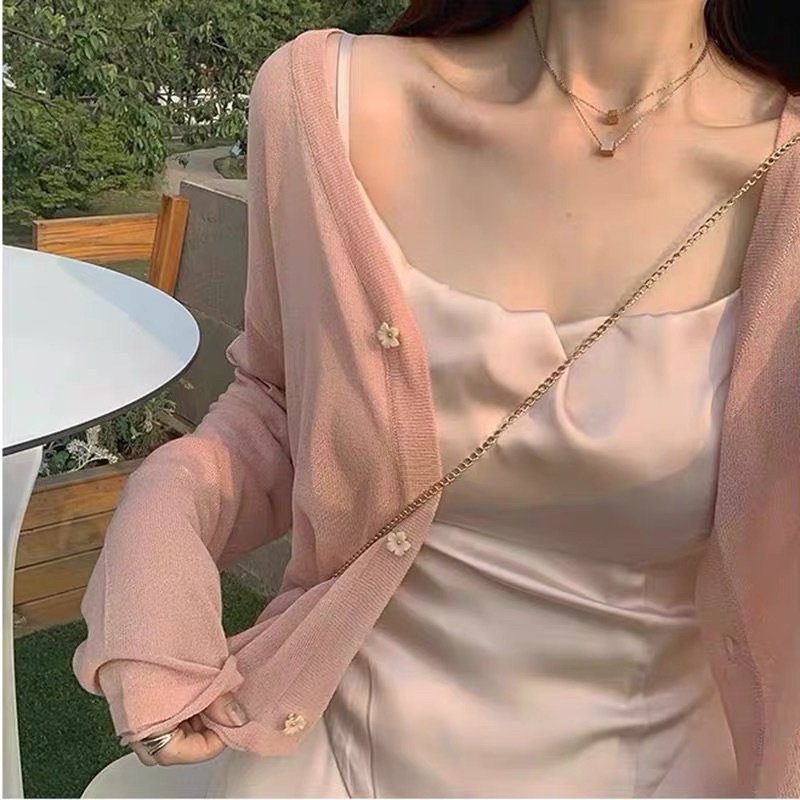 Áo khoác cardigan mỏng nhẹ phối áo hai dây che được bắp tay có bigsize