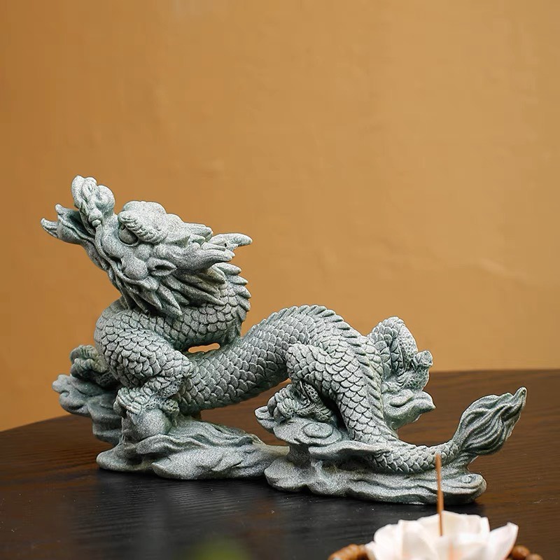 Tượng RỒNG CƯỠI MÂY Đá Sa Thạch Xanh trang trí bàn làm việc, bàn trà, quà tặng ý nghĩa