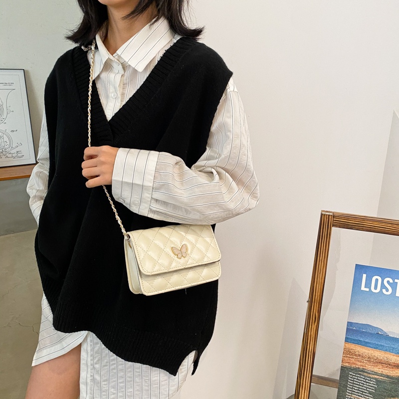 Túi đeo chéo nữ 3 ngăn trần trám khoá sập chống rơi đồ quai đeo da luồn xích phong cách SpringF'lower