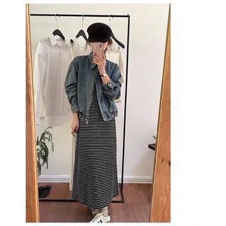 Váy thun kẻ dáng dài vintage