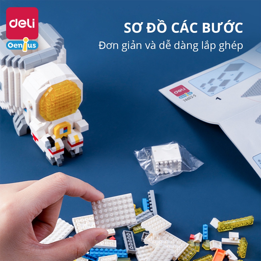 Hộp Bút Lego Phi Hành Gia Deli Có Đèn LED Cho Bé - Bộ Đồ Chơi Phi Hành Gia Tự Lắp Ghép Trang Trí Bàn
