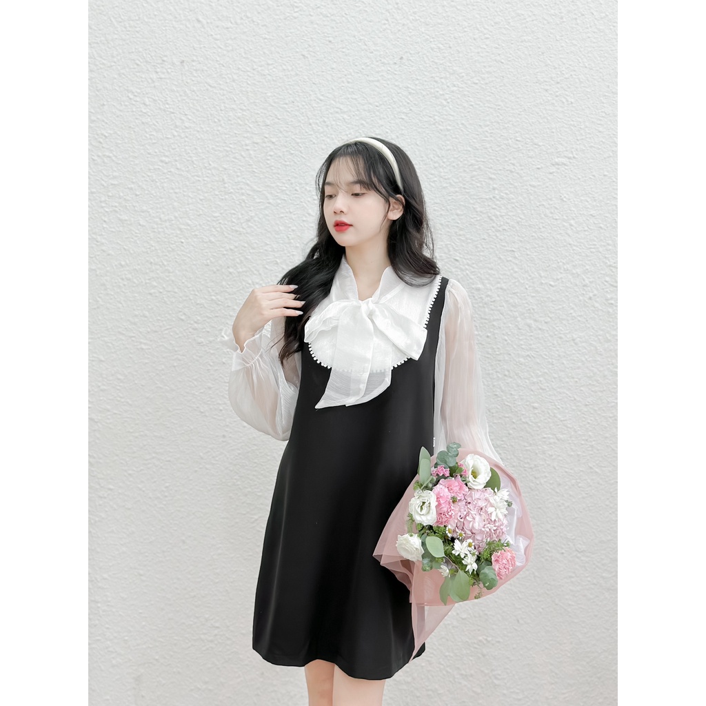 Váy dài tay cổ nơ May Boutique Váy Mirie May23#4 dài tay phối tơ cổ nơ VKZ23D_101.006