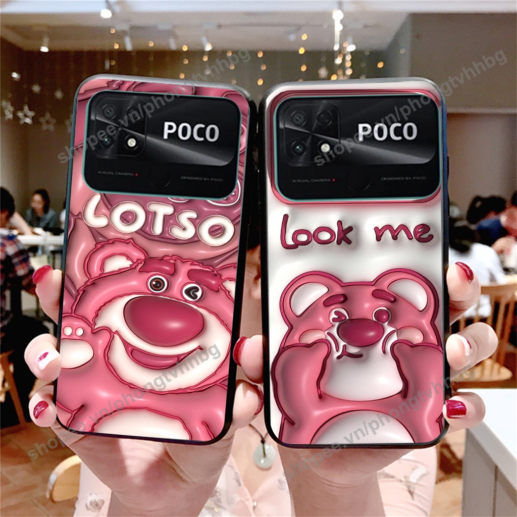 Ốp lưng Xiaomi Poco C40 GẤU DÂU LOTSO cực hot hit, mẫu hot cute rẻ cực đẹp