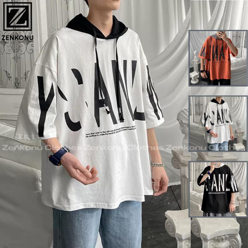 Áo Hoodie Nam Thun Cotton Mùa Hè Tay Lỡ In Chữ  Dáng Rộng Phong Cách Hàn Quốc Thời Trang Zenkonu TOP NAM 259V1