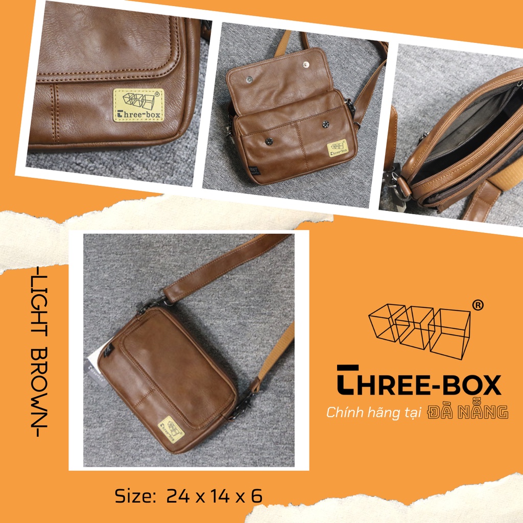 Threebox Cặp túi đeo chéo da unisex chính hãng thời trang