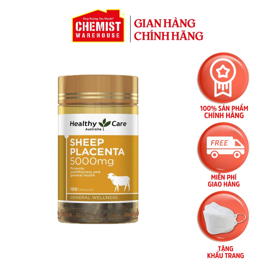 Viên uống nhau thai cừu Healthy Care Sheep Placenta 5000mg chống lão hóa, giúp da căng mịn 100 viên của Úc