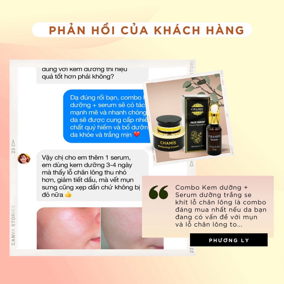Kem dưỡng trắng da và Serum CHAMIS - Giúp se khít lỗ chân lông, giảm vết thâm, đều màu da