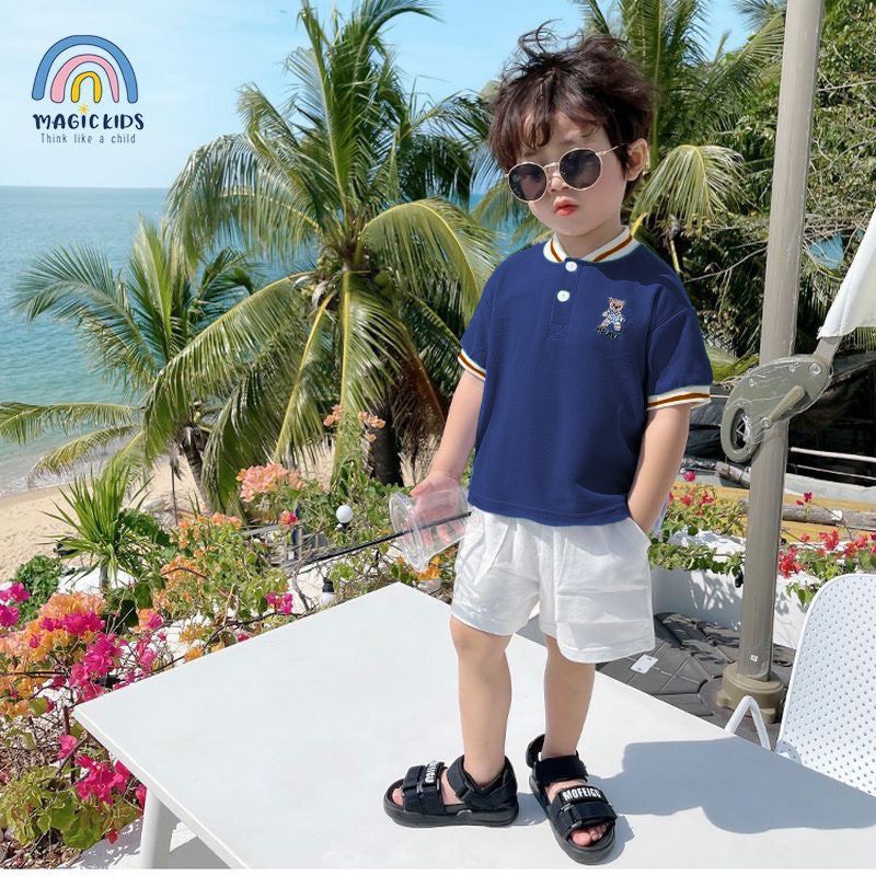 Áo polo in hình gấu chất liệu cốt -tông mềm mát cao cấp