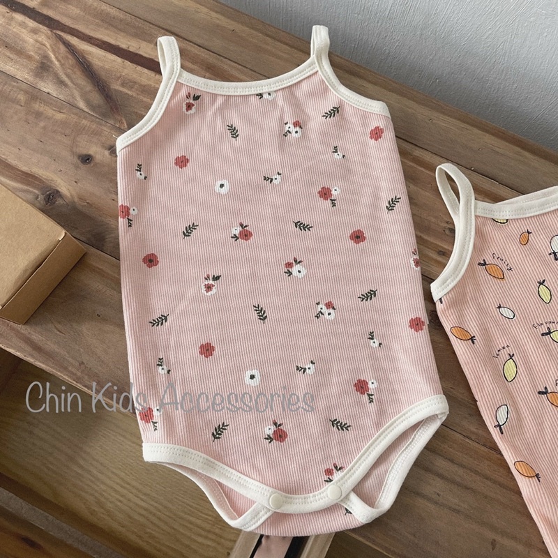 Body hai dây phối ren mềm chất liệu vải gân xuất Hàn dành cho bé gái