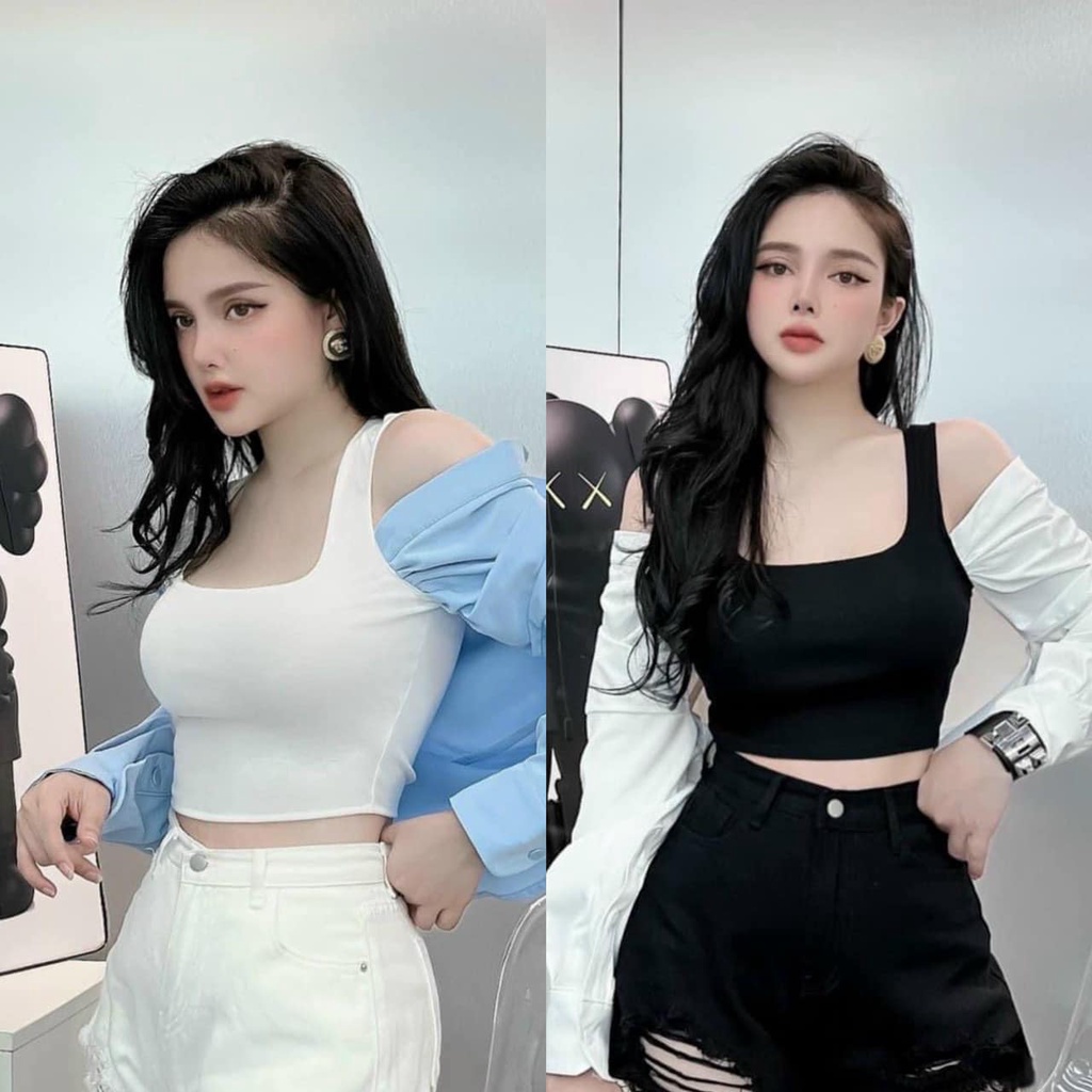 Áo zip 2 dây croptop 2 lớp (kèm ảnh thật)