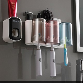 Giá treo bàn chải đánh răng ecoco, kệ để kem đánh răng dán tường, nhả kem rời tự động