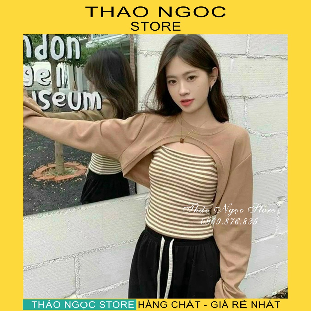 Set áo cặp kiểu phối cut out áo sọc kẻ hàng nhập QC! ( hàng có sẵn, hình thật)