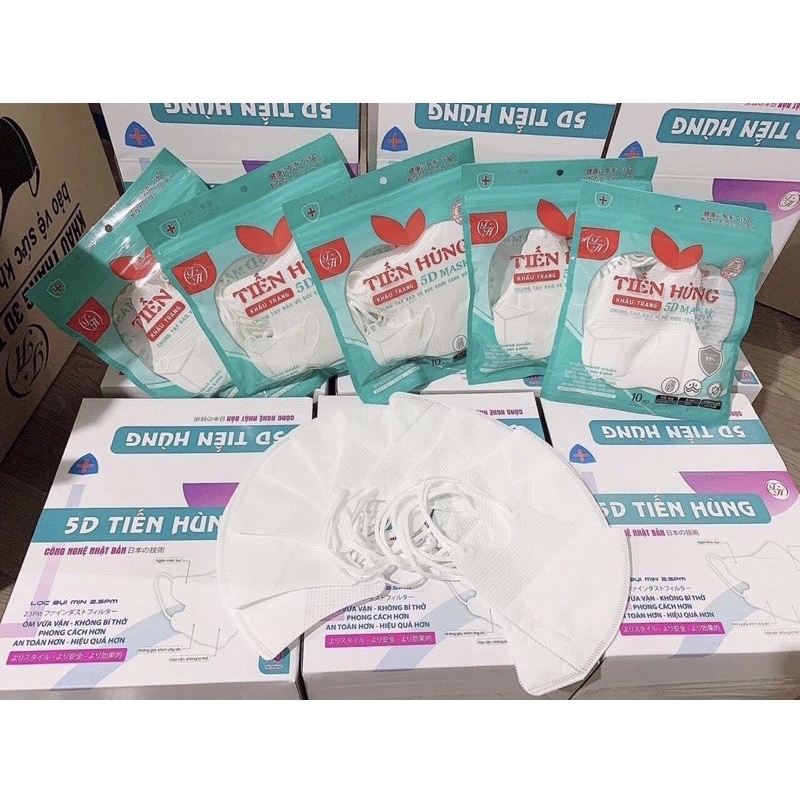 Thùng 100 chiếc khẩu trang 5d Tiến Hùng,  Khẩu trang 3 lớp vải không dệt ôm sát kháng khuẩn