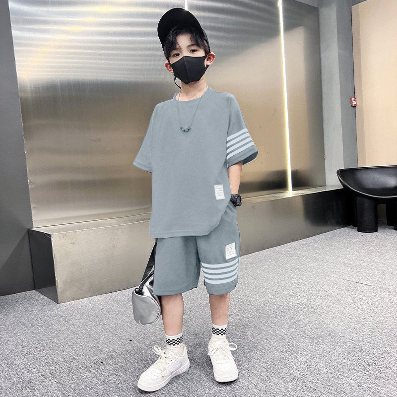 Set bộ quần áo màu hè dành cho bé trai 18-45kg mẫu kẻ ngang THANH THỊNH HA14