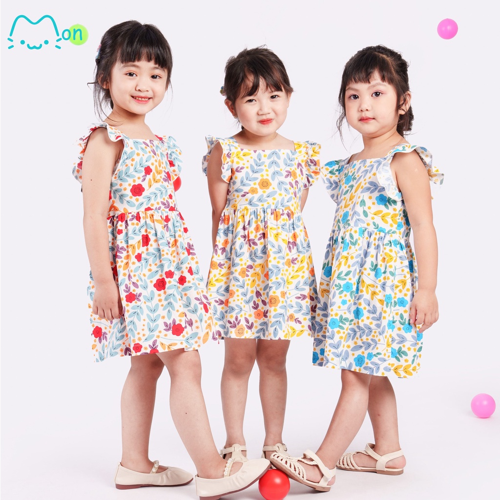 Váy hè cho bé gái chất cotton thoáng mát, họa tiết xinh xắn, cho bé từ 2,3,4,5,6,7,8,9,10,11 tuổi MonBabies MV2233