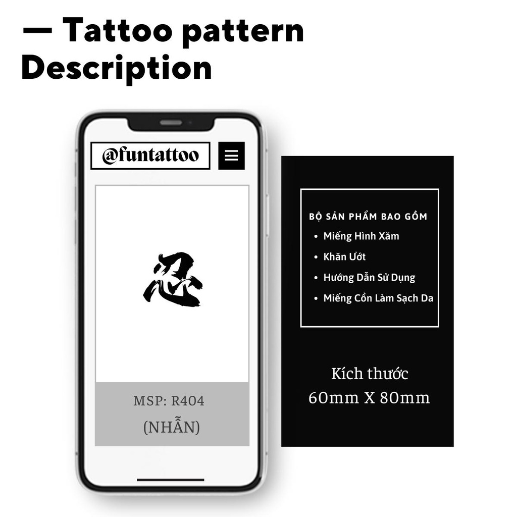 Hình Xăm Dán Thảo Dược Chữ Nhẫn Funtattoo R404 Chống Nước Chống Cọ Xát